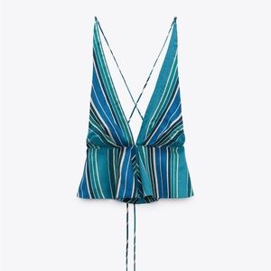 ZARA NWT- STRIPED LINEN BLEND TOP- SIZE SMALL